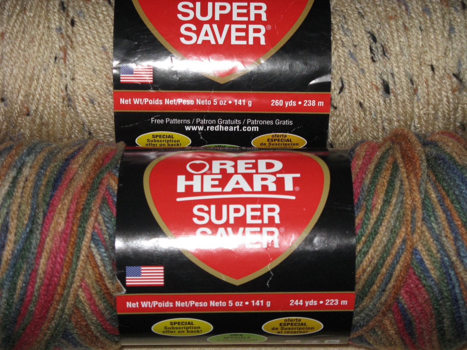 Yarn Red Heart 2 Skeins Variegated Color Tans Acrylic by