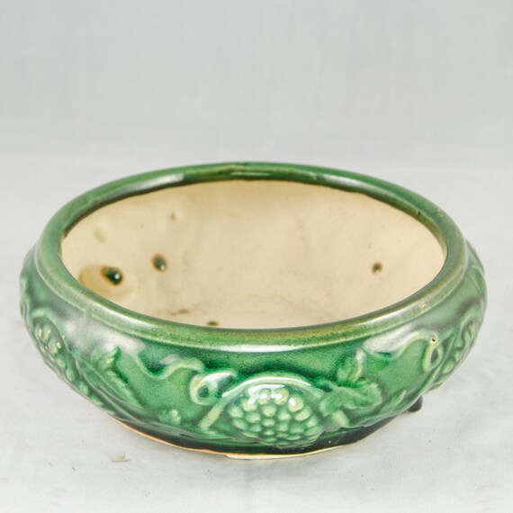 Round Vintage Jade Green Glazed Bonsai Pot