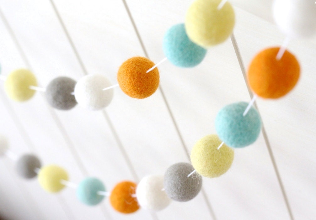 Felt Ball Garland Garland Boy Nursery Decor Pom by SheepFarmFelt