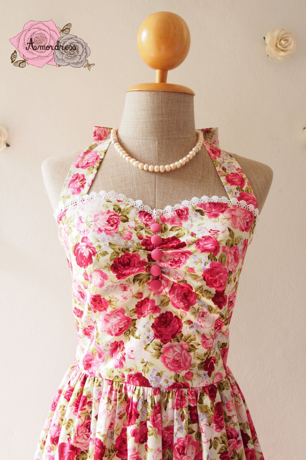 Pink Floral Dress Vintage Tea Party Dress Floral Bridesmaid by ...