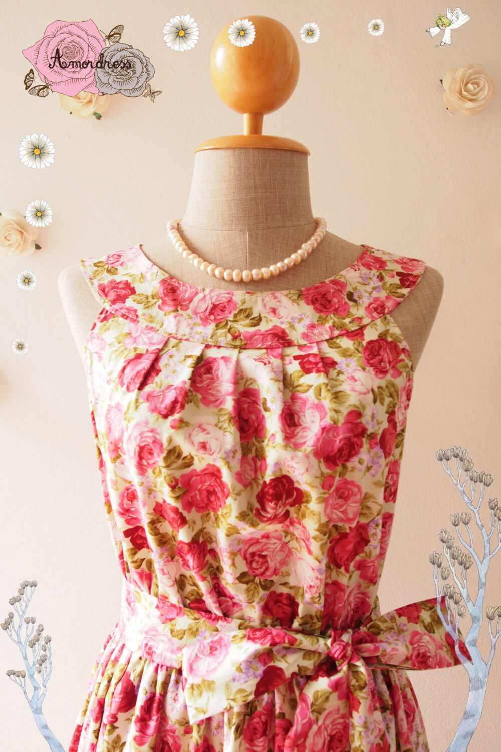 SALE Size M Floral Dress Tea Party Dress Floral Sundress