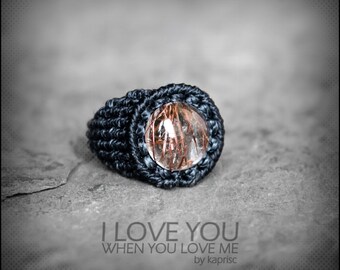 Macrame ring copper rutile quartz