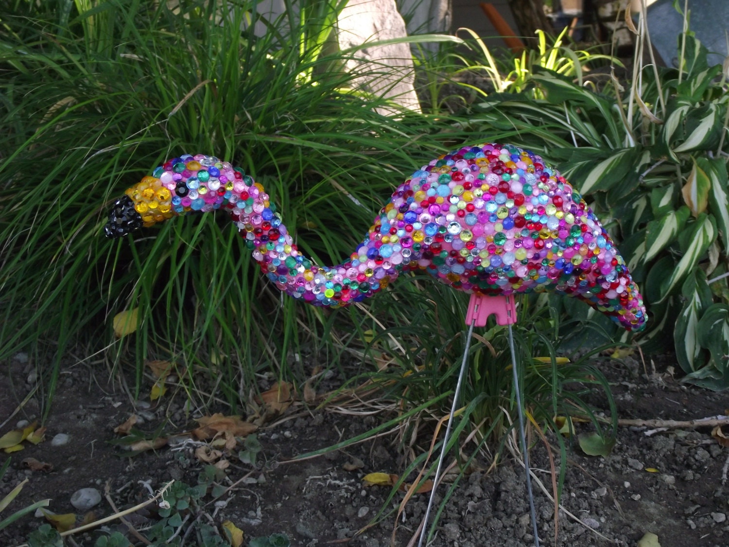 Rhinestone Flamingo Multi-colored Yard Art by Ficklepicklefun Rhinestone Flamingo Multi-colored Yard Art by Ficklepicklefun on Flamingo Backyard Decor id=17578