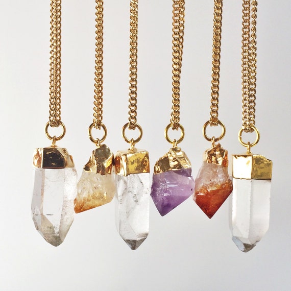 Raw Crystal Necklace Amethyst Quartz Citrine by AtelierYumi
