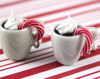 hot chocolate earrings christmas earrings kawaii polymer clay charms miniature food jewelry polymer clay food earrings hot cocoa earrings