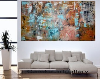 Original Abstract Painting Large Painting Palette Knife Acrylic Painting Modern Art Handmade by Carola, 48"x24"
