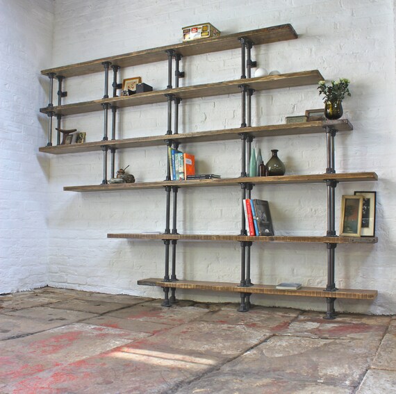 Emilie Asymmetric Reclaimed Scaffolding Boards and Dark Steel Pipe 