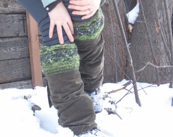 Quilted Thick Knit Leg Warmers in Olive READY to SHIP