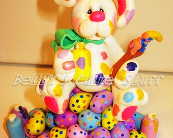 Easter Bunny With Eggs - Polymer Clay Figurine Collectible