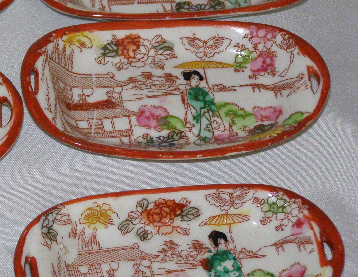 20th C Japanese Set porcelain Hand Painted Sauce Dishes 6