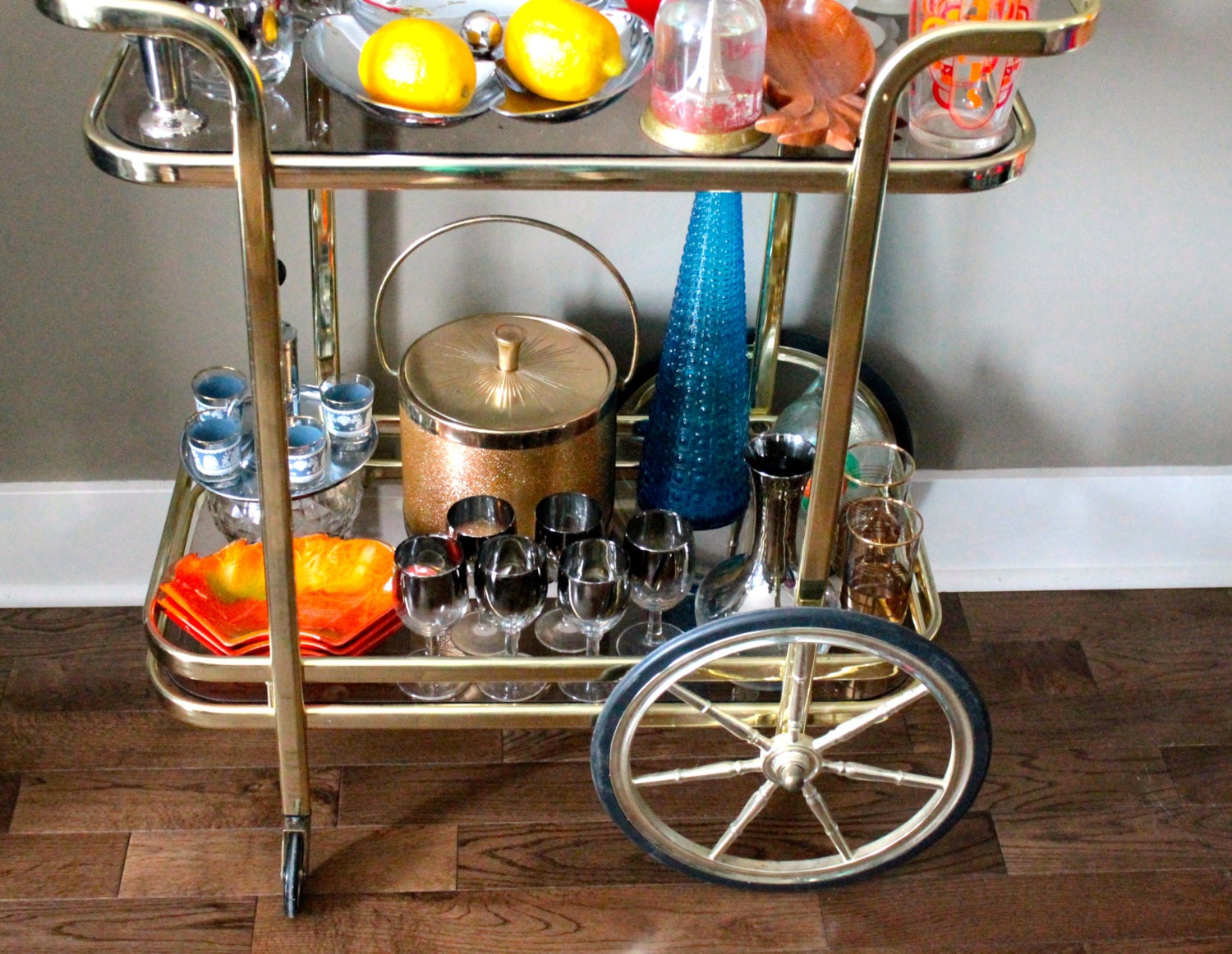 Vintage Bar Cart Mad Men Gold Chrome Bar Cart Tea Trolley Dessert S S Cocktails Tea Cart Mid