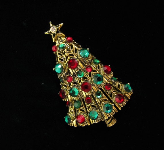 Vintage Hollycraft Christmas Tree Brooch by ForgetMeNotVintageTN