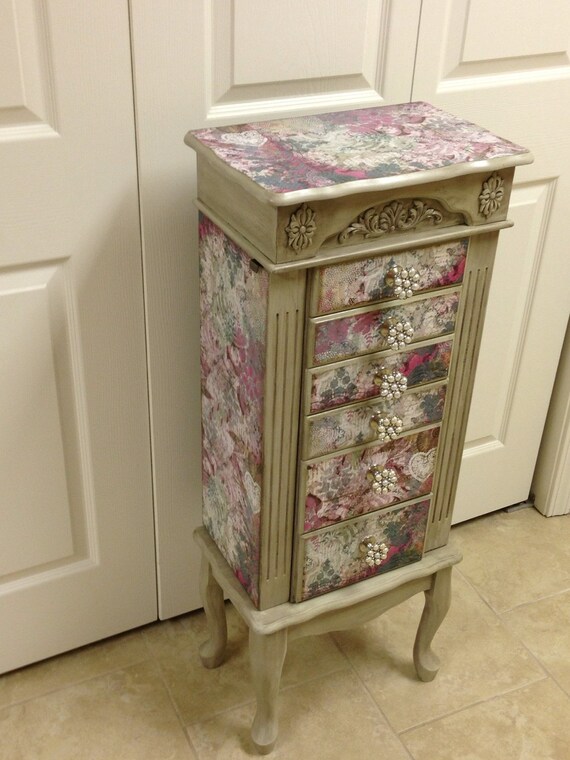 Floral Repurposed Jewelry Armoire Custom by funandfancydesigns