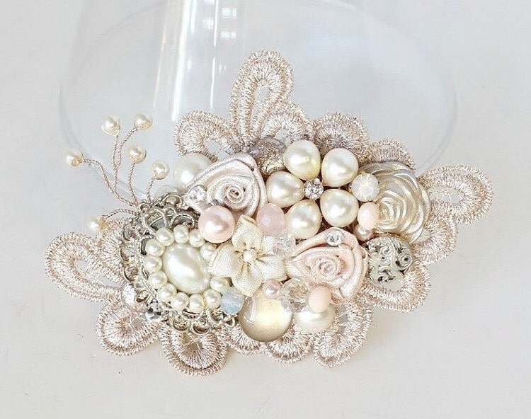Pale Pink Bridal Comb Blush Hair Accessories Bridal by BrassBoheme