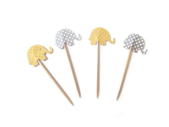 Grey and Yellow Mini Dot Elephant Picks - Modern Baby Shower, Baby Showers, Yellow and Grey Il_570xn