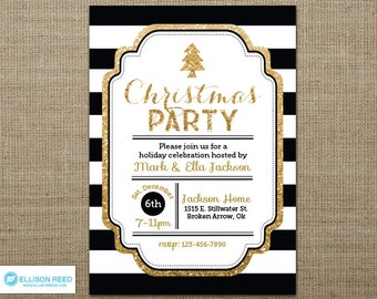 Black and Gold Christmas Party Invitation - Christmas Invitation - Glitter Christmas Invitation - Holiday Party Invitation - Printable