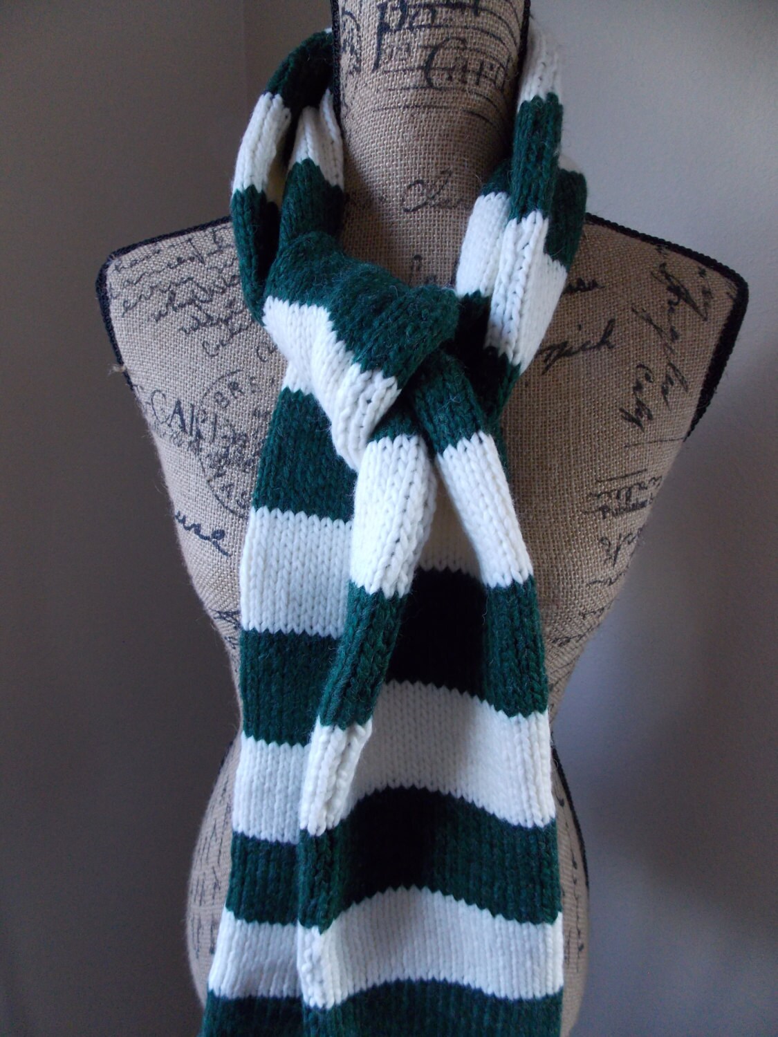 Green and White Stripe Scarf school colors scarf by cheshirecatmad