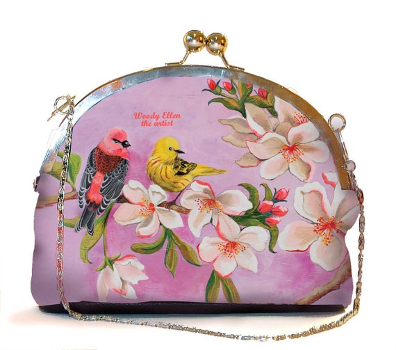 Retro clip purse, lilac clutch bag, Bloom, birthday gift, gift for her, gift mom, Woody Ellen bag, christmas gifts, christmas gift ideas