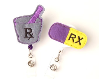 Pharmacist Gift Set - Felt Badge Reels - Cute Retractable ID Badge Clips - Medical Feltie Badge Holders - Pharmacy Tech Gifts - BadgeBlooms