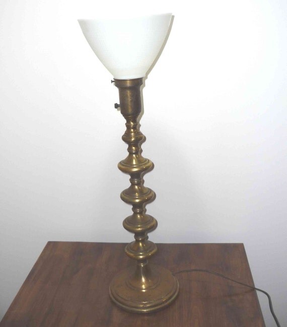 Brass milk glass  and Glass Torchiere Vintage  with Milk in Shade Table Rusty lamp  Lamp brass