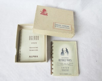2 vintage little french datebooks, Diary 1959, Agendas, Paper ephemera, France
