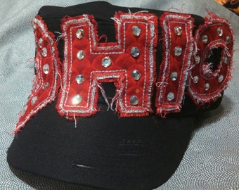 Frayed Ohio State football Cadet black Military hat Womens