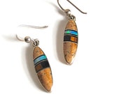 Cathy Webster Navajo Inlay Dangle Earrings Vintage Southwestern Silver Picture Jasper Jet Opal Tiger Eye Native American Jewelry Accessories
