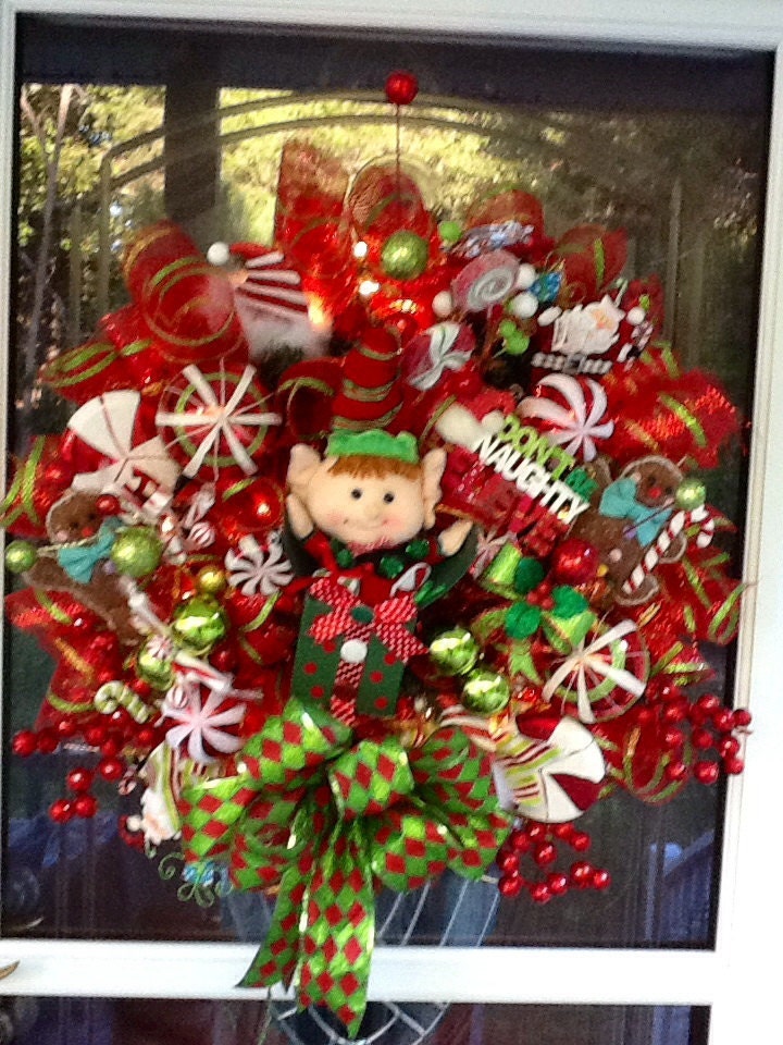 Elf in the Box light up Christmas Wreath, Christmas Wreath, Elf Wreath, wreath for Door