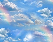 Fat Quarter Rainbow Sky Clouds Cotton Quilting Fabric - Elizabeth's Studio