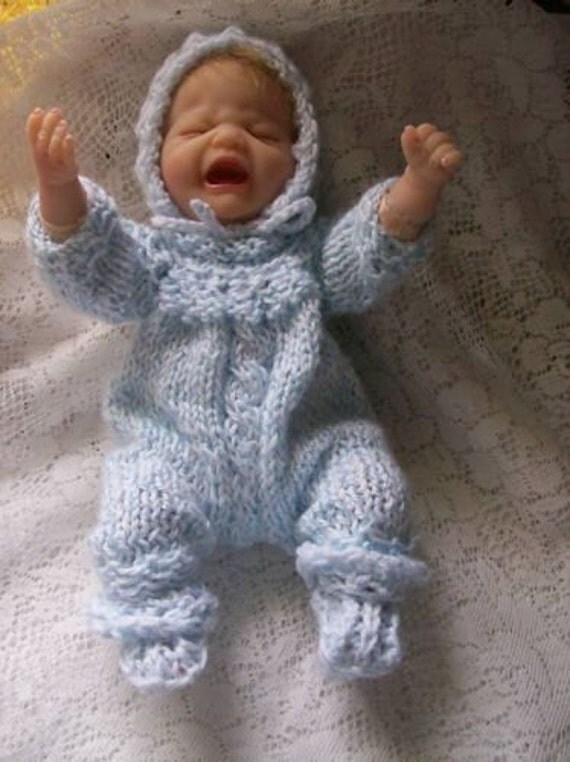 Doll Clothes Hand Knitted blue baby boy set Fit Ashton Drake