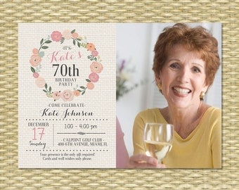 birthday paperless post 80th Roses 75th Pink Birthday Invitation Peonies Lace Floral Rustic