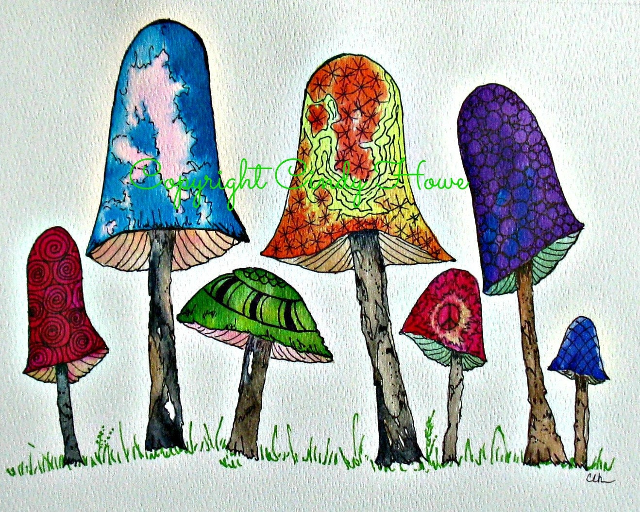Стилизованные грибы акварелью