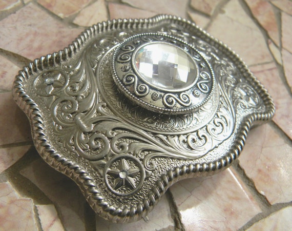 Items similar to Silver Western Belt Buckle, Mens Womens Custom Belt, Engraved Buckle, Silver ...