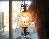 Victorian Gothic Eccentric Gold and White Hollywood Regency Hanging Swag Mid-evil Lamp Victorian Gothic Eccentric Gold and White Hollywood Regency Hanging Swag Mid-evil Lamp