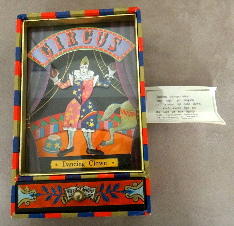 Vintage Circus Dancing Clown Music Box Jewelry Drawer Great