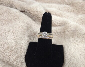 Vintage Sterling Silver Ring Set with Cubic Zirconia, Size 6.75