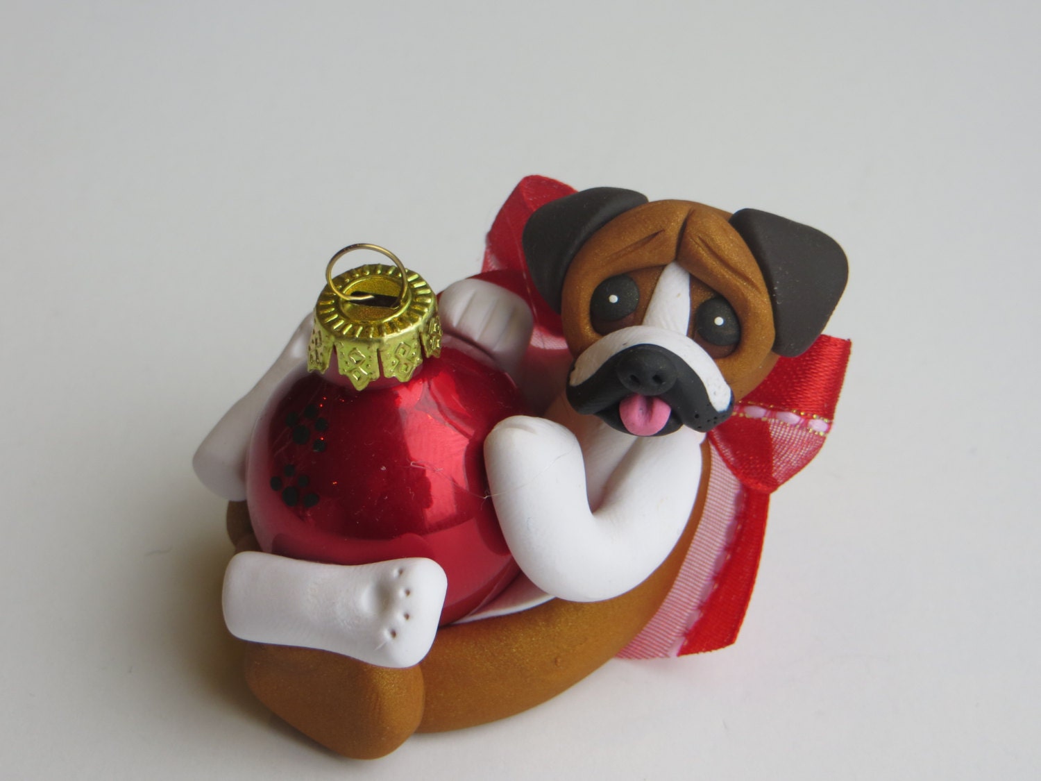 Boxer dog Christmas Ornament Figurine Polymer Clay