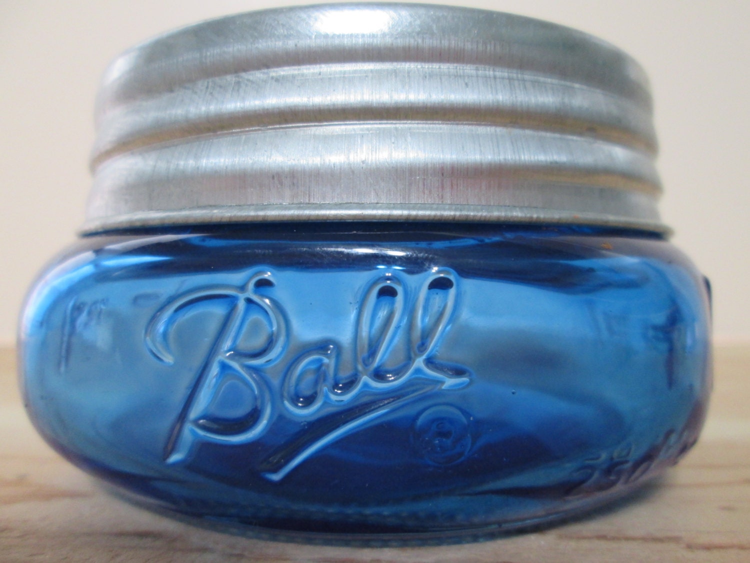 Stained Glass Ball Mason Jar In Light Cobalt Blue Half Pint