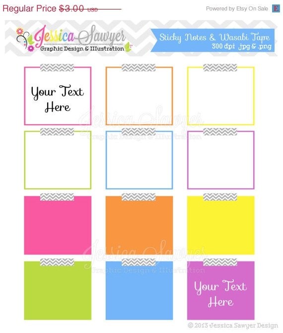 50% OFF- INSTANT DOWNLOAD, sticky note clipart, digital frame, teacher clip art, for commercial use, classroom, scrapbooking Il_570xn