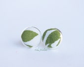 Stud earrings green white leaf fabric post Tiny earrings stud small earring studs kawaii