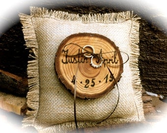 Customized Wedding Ring Bearer Pillow, Rustic Ring Bearer, burlap ring bearer, fall wedding ring bearer pillow