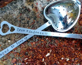 Hand Stamped Tea Infuser, Personalized loose leaf tea steeping spoon