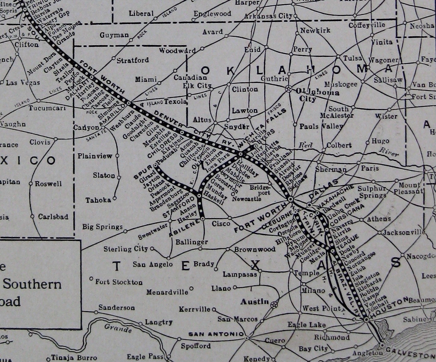 1919 COLORADO SOUTHERN RAILROAD Map Antique 1920s by plaindealing