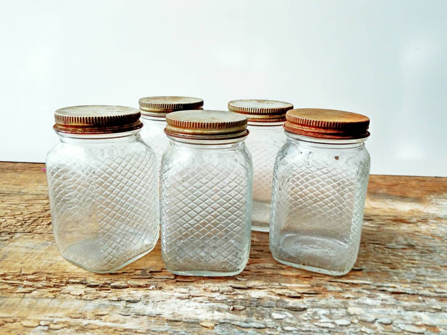 Vintage Spice Jars with Metal Lids by by