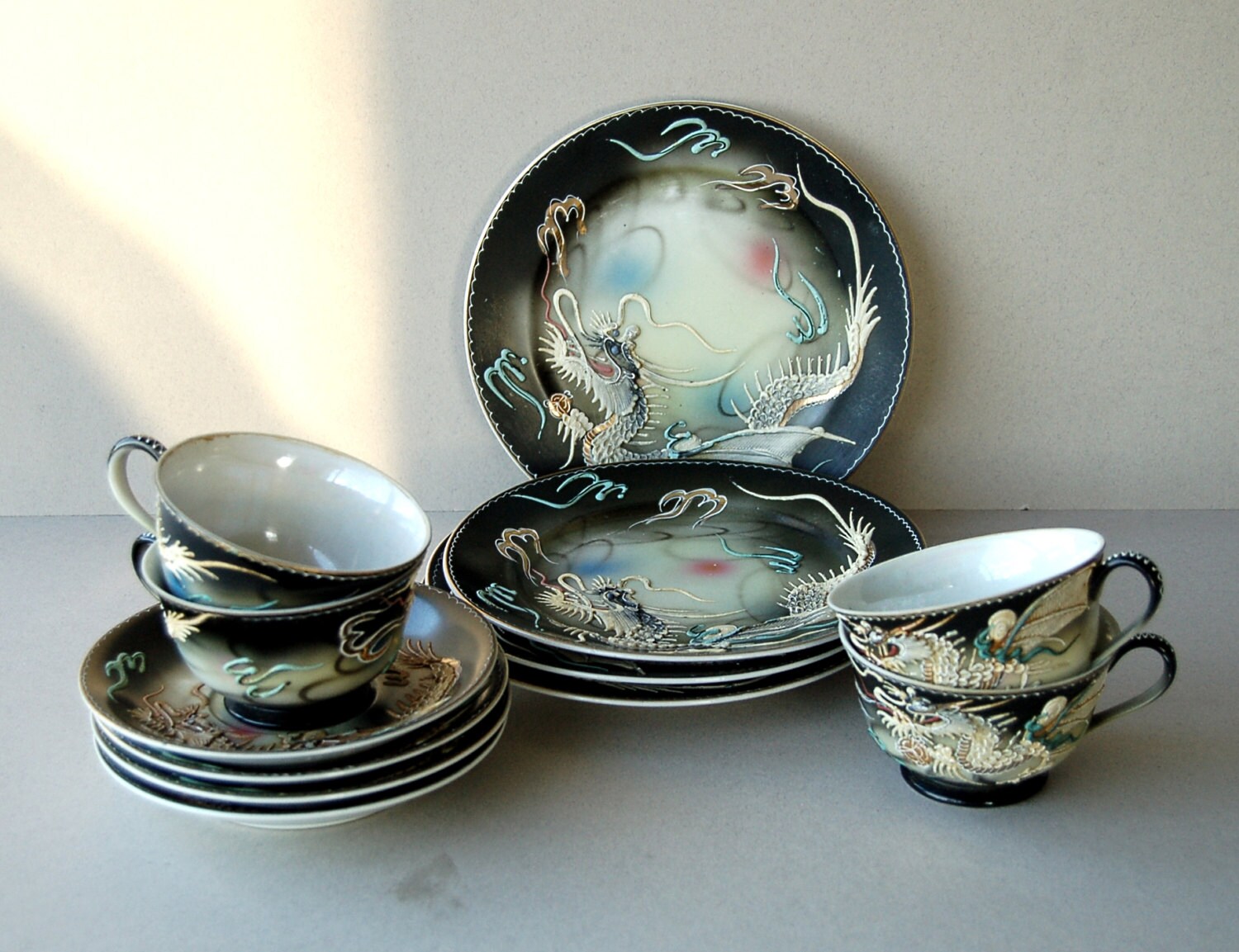 Japanese Moriage Dragonware tea cups saucers cake by nancyplage