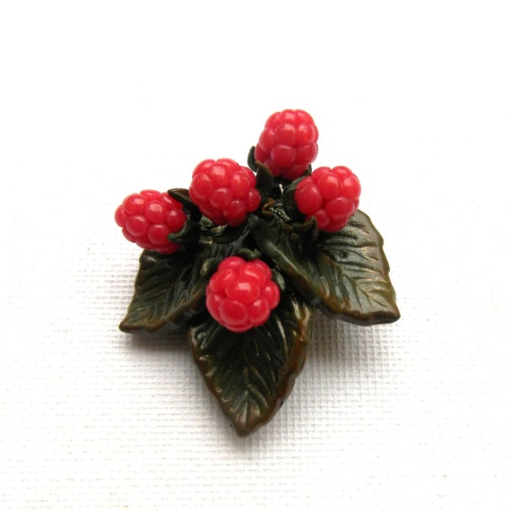 Ruby Handmade Brooch Berries Berry Brooch Leaf by insoujewelry