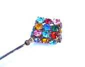 Vintage 1920's  Diamante Hat Pin, Hatpin, Lapel Pin, Coat Pin, Stick Pin - Colourful Art Deco Jewellery