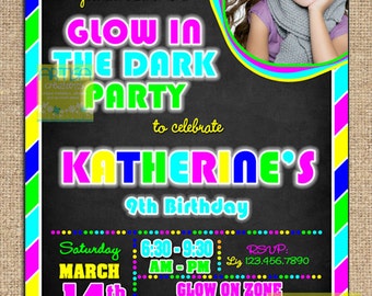Glow in the Dark Birthday Invitation, Neon Birthday Invitation, Glow in the dark invitation, Neon Invitation, Neon Colors Invitation, Glow