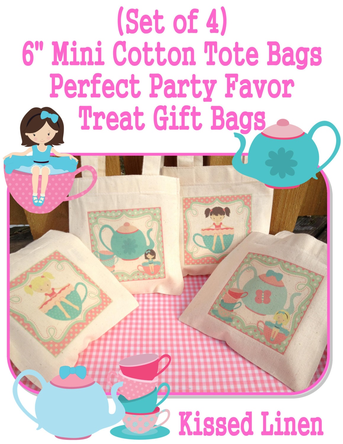 Little Girl Tea Party Birthday Treat Favor Gift Bags Mini