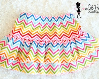 Girls Ruffled Rainbow Girly Chevron Skirt